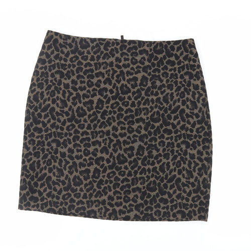 Marks and Spencer Womens Black Animal Print Polyester A-Line Skirt Size 14 Zip