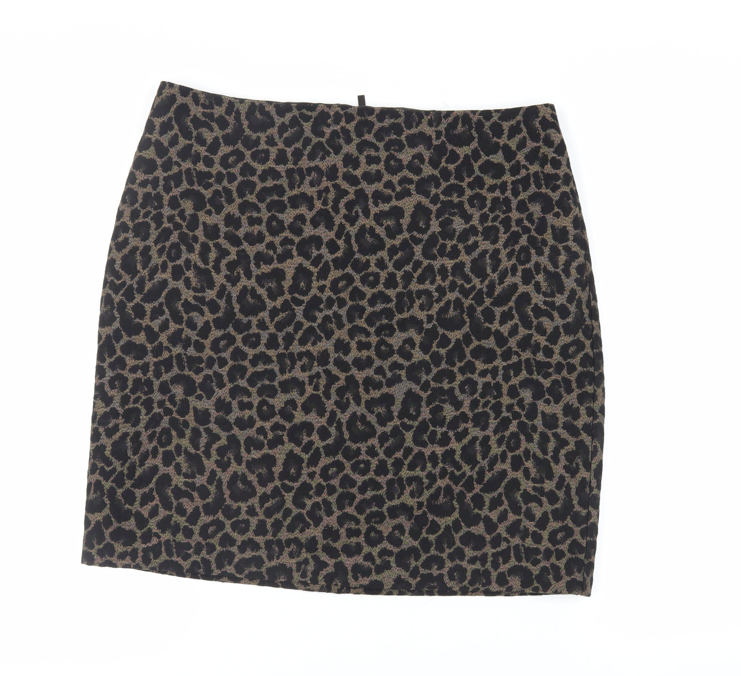 Marks and Spencer Womens Black Animal Print Polyester A-Line Skirt Size 14 Zip