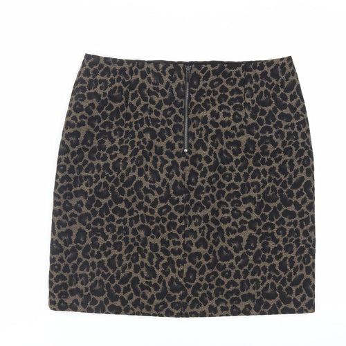 Marks and Spencer Womens Black Animal Print Polyester A-Line Skirt Size 14 Zip