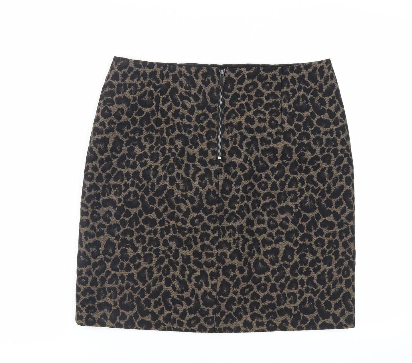 Marks and Spencer Womens Black Animal Print Polyester A-Line Skirt Size 14 Zip