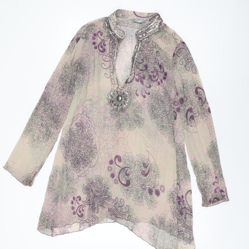 Per Una Womens Beige Floral Polyester Tunic Blouse Size 12 V-Neck