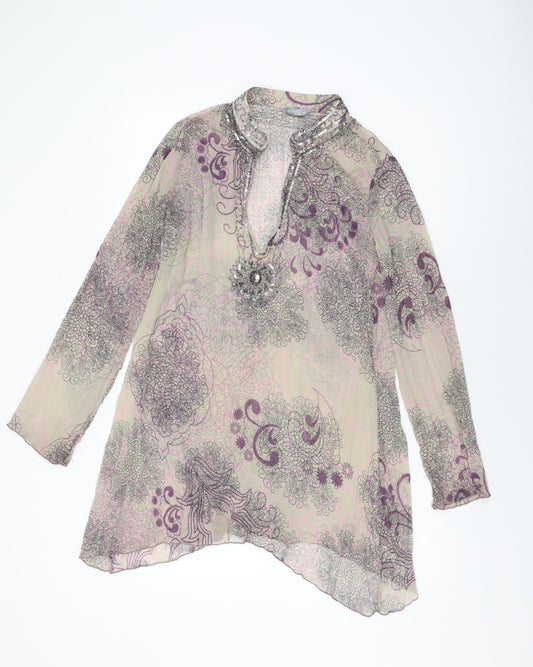 Per Una Womens Beige Floral Polyester Tunic Blouse Size 12 V-Neck