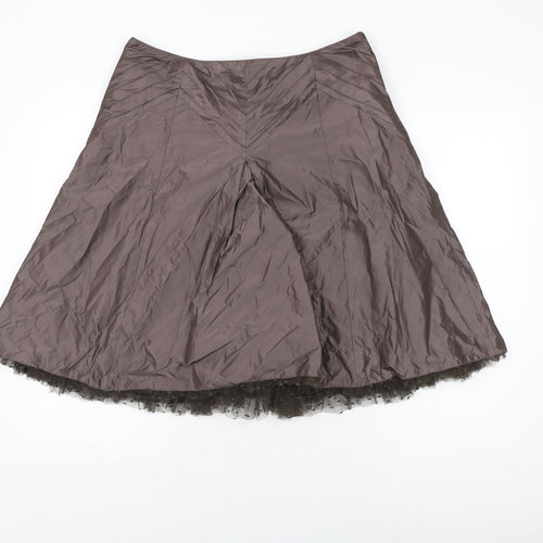 Karen Millen Womens Brown Polyester Swing Skirt Size 14 Zip