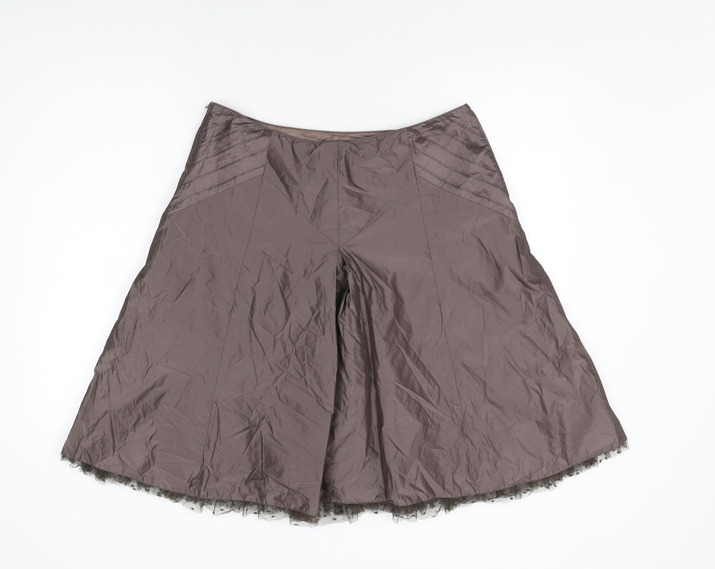 Karen Millen Womens Brown Polyester Swing Skirt Size 14 Zip