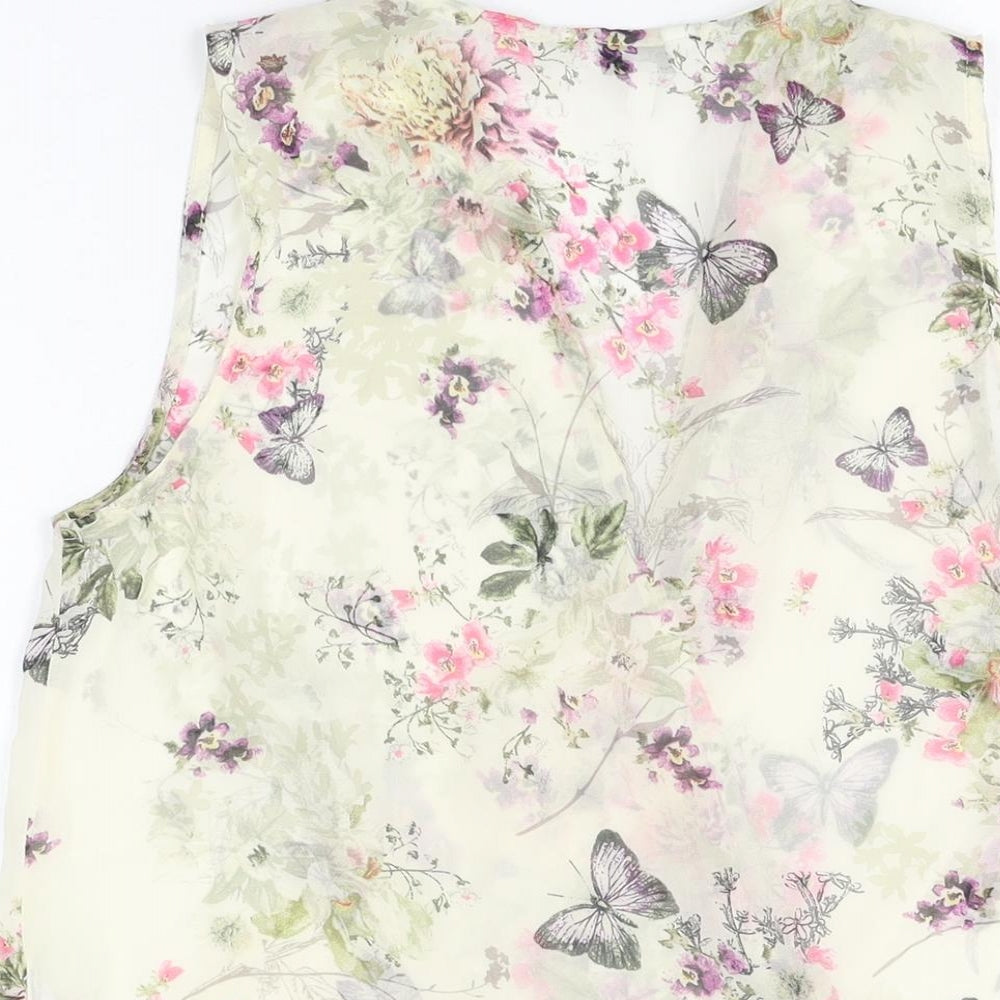 New Look Womens Beige Floral Polyester Basic Blouse Size 12 V-Neck