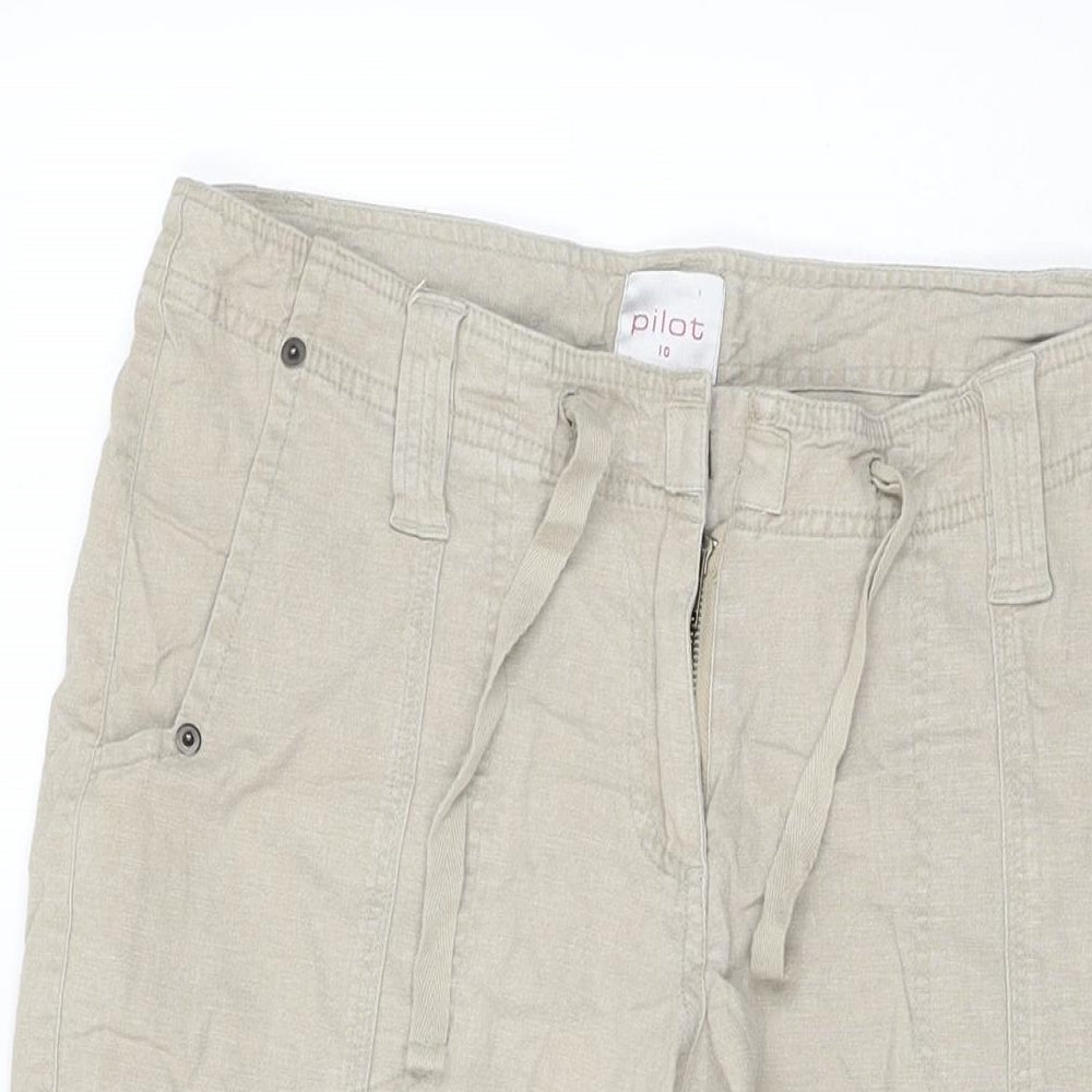 Pilot Womens Beige Linen Trousers Size 10 L23 in Regular Zip