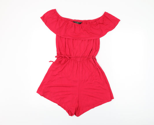 Lipsy Womens Pink Cotton Playsuit One-Piece Size 12 L3 in Pullover