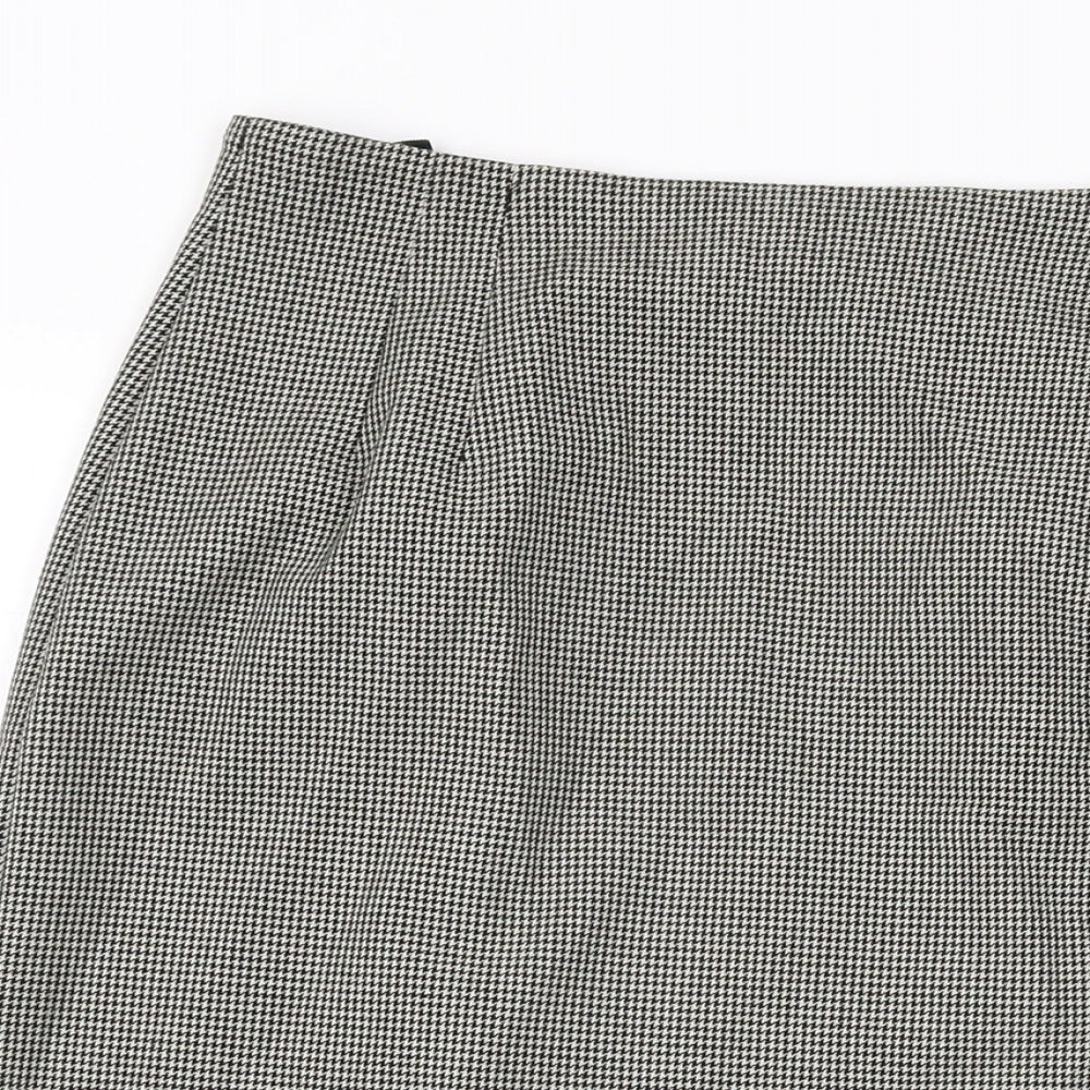 Marks and Spencer Womens Grey Geometric Polyester Straight & Pencil Skirt Size 14 Zip - Houndstooth