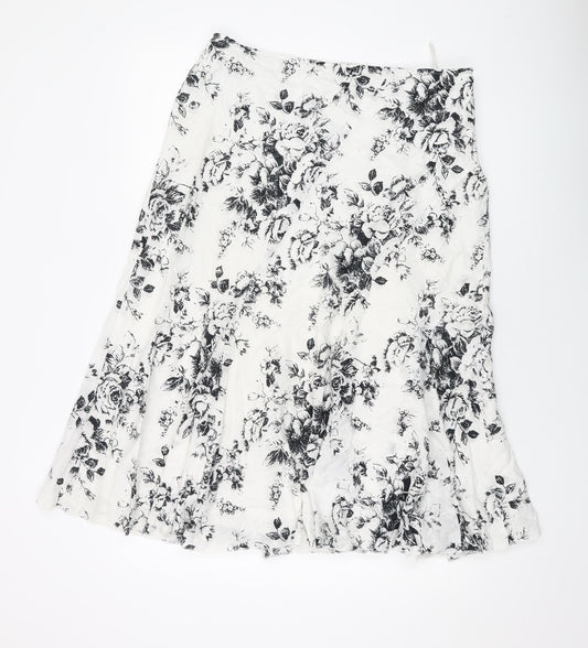 Per Una Womens White Floral Cotton A-Line Skirt Size 16 Zip