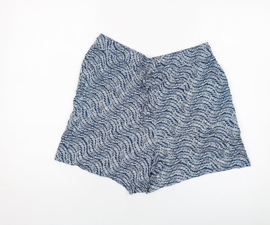 Marks and Spencer Womens Blue Geometric Viscose Basic Shorts Size 12 L6 in Regular Drawstring