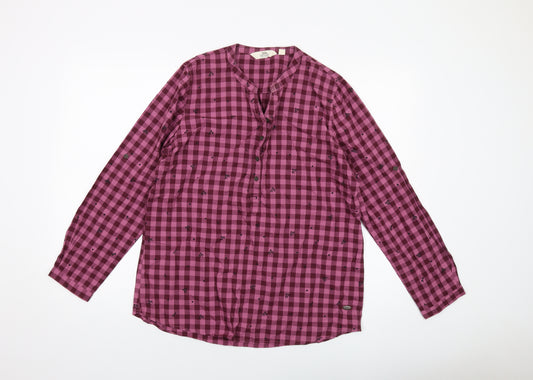 Trespass Womens Purple Check Cotton Basic Blouse Size 14 V-Neck