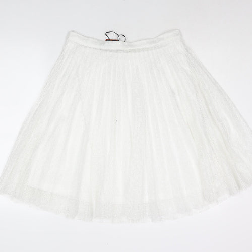 QED London Womens White Polyester Pleated Skirt Size 14 Zip