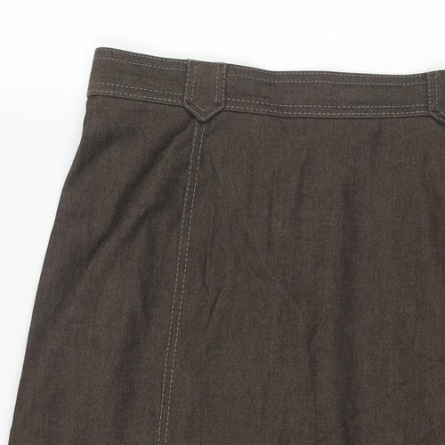 Marks and Spencer Womens Brown Polyester A-Line Skirt Size 14 Zip