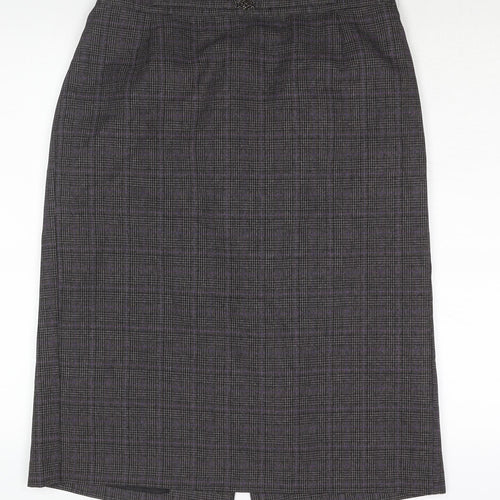 Bonmarché Womens Grey Check Polyester Straight & Pencil Skirt Size 14 - Belt Buckle Detail Elasticated Waist