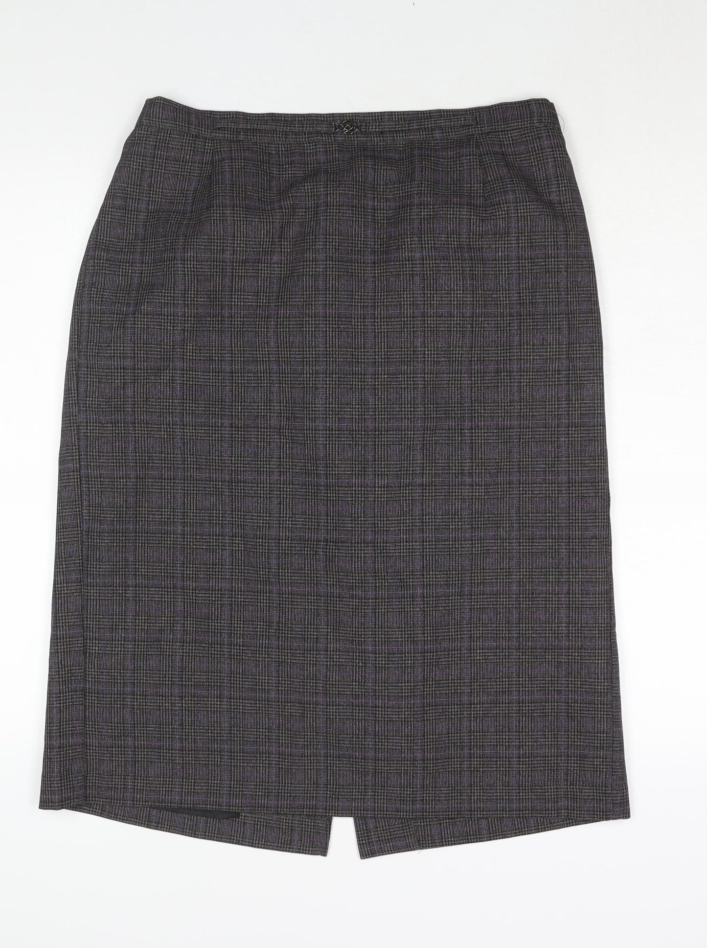 Bonmarché Womens Grey Check Polyester Straight & Pencil Skirt Size 14 - Belt Buckle Detail Elasticated Waist