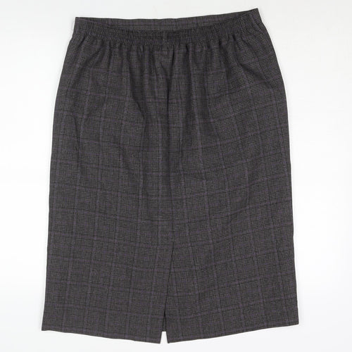 Bonmarché Womens Grey Check Polyester Straight & Pencil Skirt Size 14 - Belt Buckle Detail Elasticated Waist