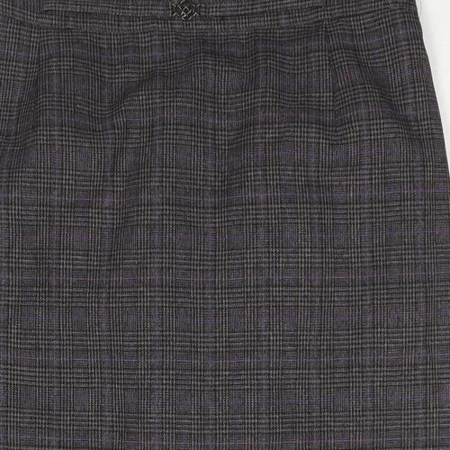 Bonmarché Womens Grey Check Polyester Straight & Pencil Skirt Size 14 - Belt Buckle Detail Elasticated Waist