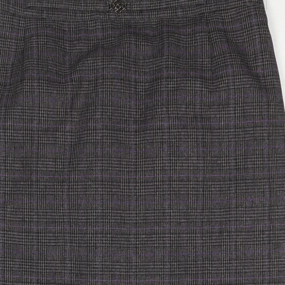 Bonmarché Womens Grey Check Polyester Straight & Pencil Skirt Size 14 - Belt Buckle Detail Elasticated Waist