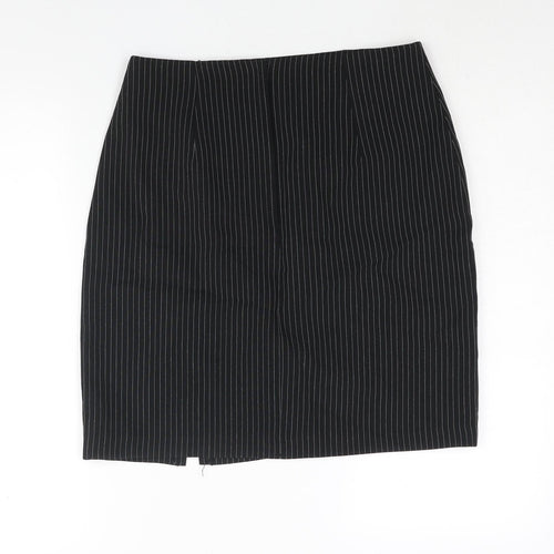 Bay Trading Company Womens Black Striped Polyester Straight & Pencil Skirt Size 14 Zip - Front Slit