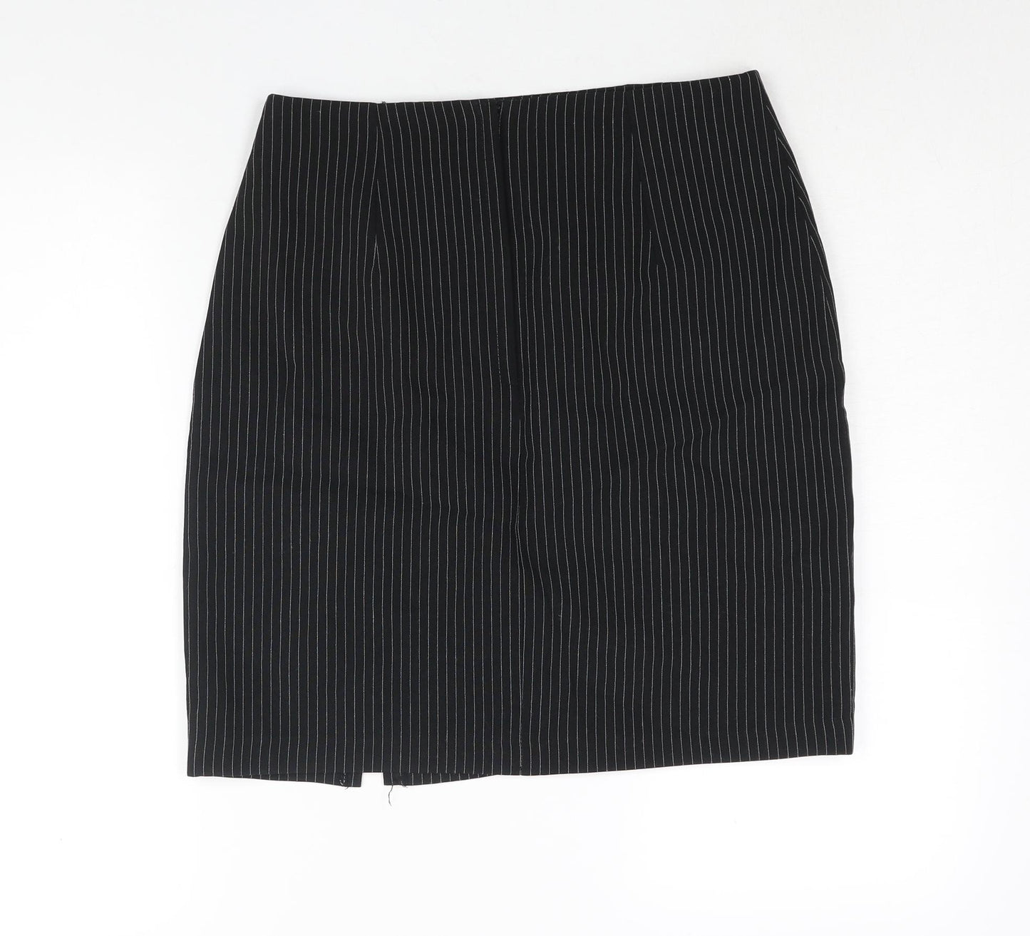 Bay Trading Company Womens Black Striped Polyester Straight & Pencil Skirt Size 14 Zip - Front Slit