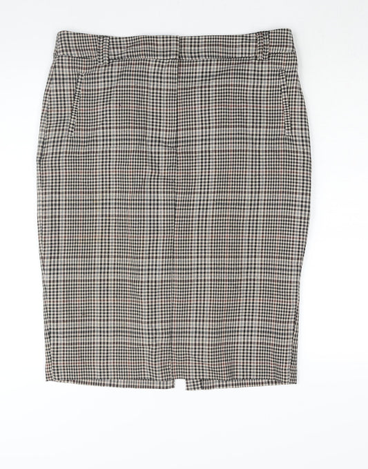 Marks and Spencer Womens Beige Check Polyester Straight & Pencil Skirt Size 16 Zip - Vented