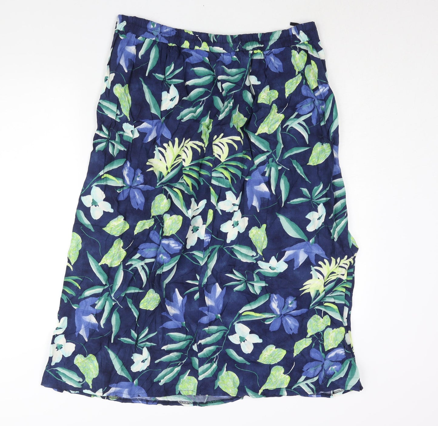 OPUS Womens Blue Floral Polyester A-Line Skirt Size 18 - Elasticated Waist