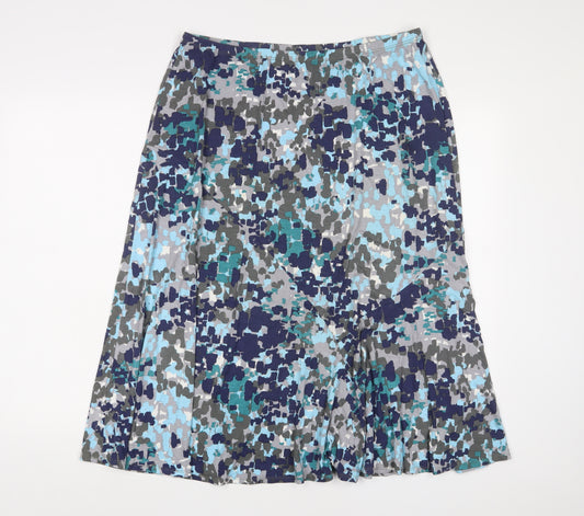 Marks and Spencer Womens Blue Geometric Viscose A-Line Skirt Size 18