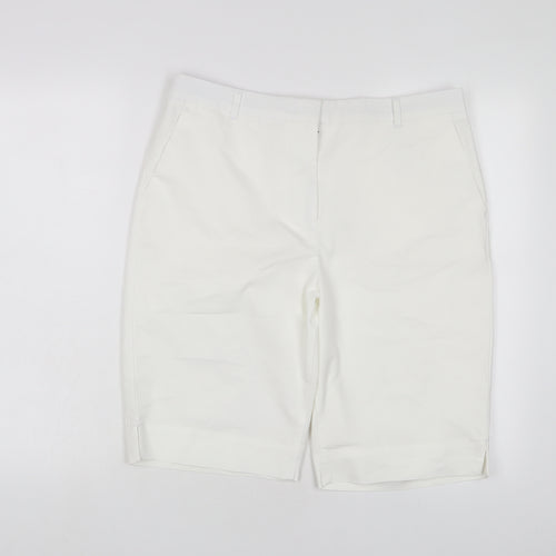 Marks and Spencer Womens White Cotton Bermuda Shorts Size 14 L11 in Regular Hook & Eye