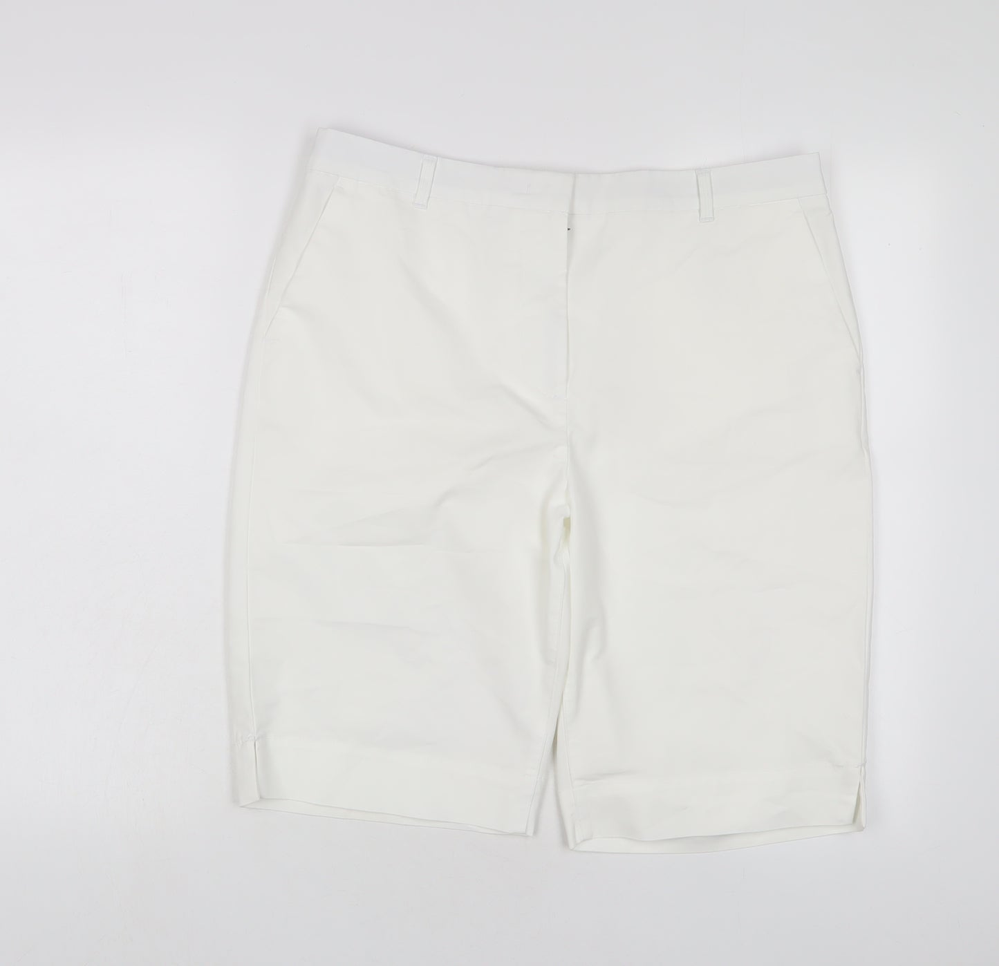 Marks and Spencer Womens White Cotton Bermuda Shorts Size 14 L11 in Regular Hook & Eye