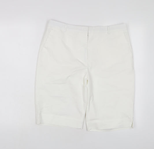 Marks and Spencer Womens White Cotton Bermuda Shorts Size 14 L11 in Regular Hook & Eye