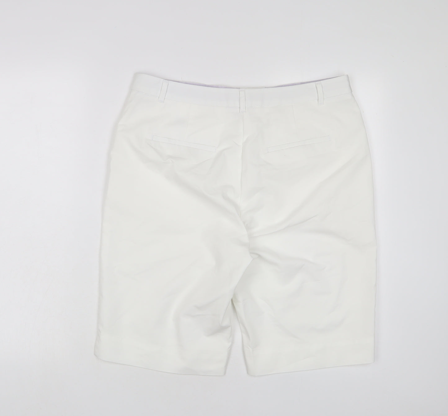 Marks and Spencer Womens White Cotton Bermuda Shorts Size 14 L11 in Regular Hook & Eye