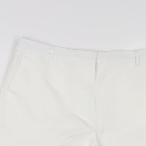 Marks and Spencer Womens White Cotton Bermuda Shorts Size 14 L11 in Regular Hook & Eye