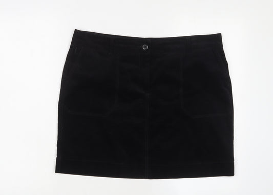 Marks and Spencer Womens Black Cotton A-Line Skirt Size 16 Zip