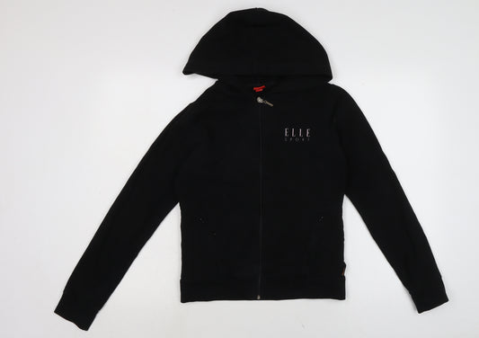 Elle Sport Womens Black Crew Neck Cotton Full Zip Jumper Size 10