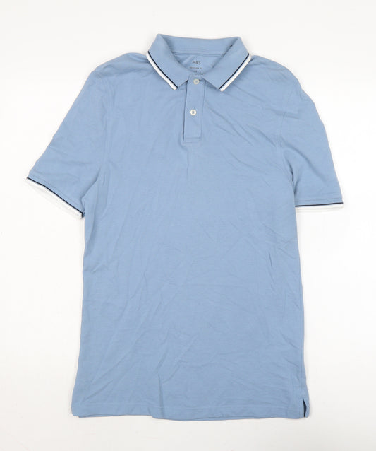 Marks and Spencer Mens Blue Cotton T-Shirt Size S Collared