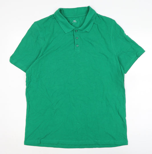 Marks and Spencer Mens Green Cotton T-Shirt Size M Collared