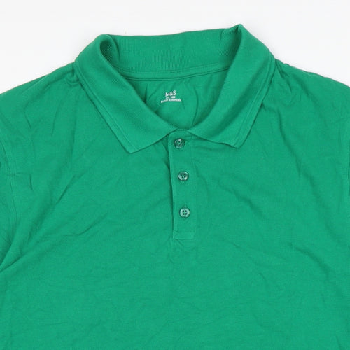 Marks and Spencer Mens Green Cotton T-Shirt Size M Collared