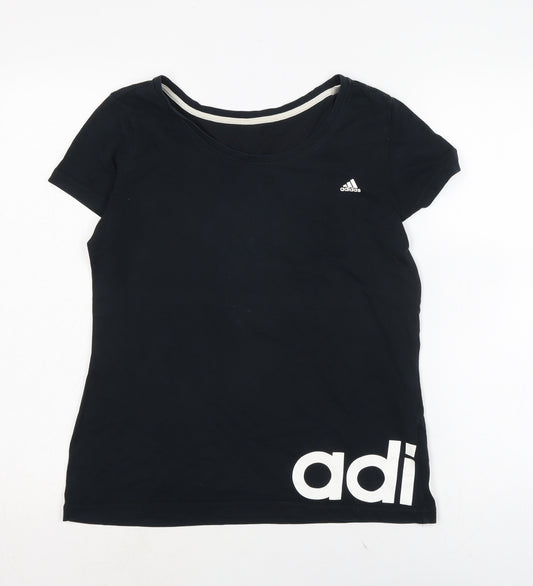 adidas Womens Black Cotton Basic T-Shirt Size 14 Boat Neck