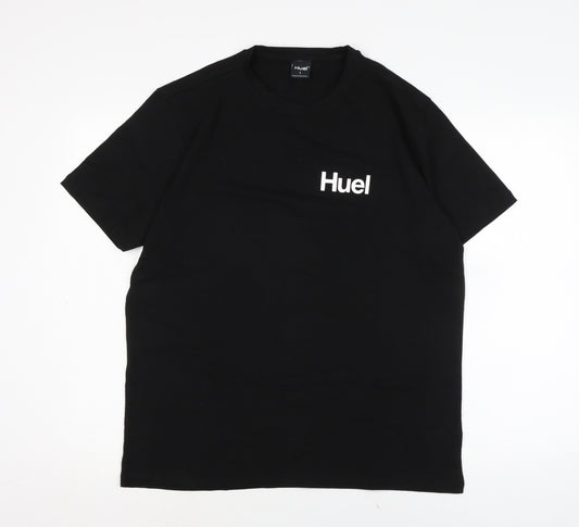 Huel Mens Black Cotton T-Shirt Size L Crew Neck