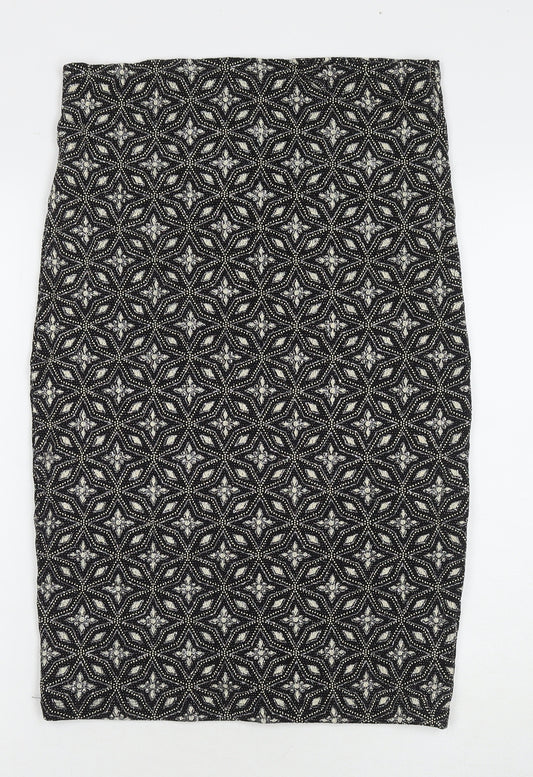 River Island Womens Black Geometric Polyester A-Line Skirt Size 16