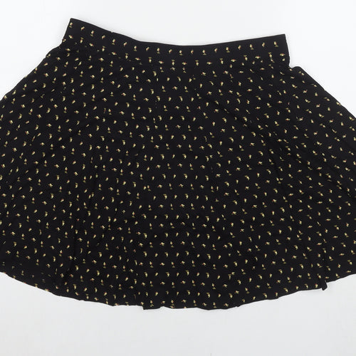 Fat Face Womens Black Floral Viscose Skater Skirt Size 14