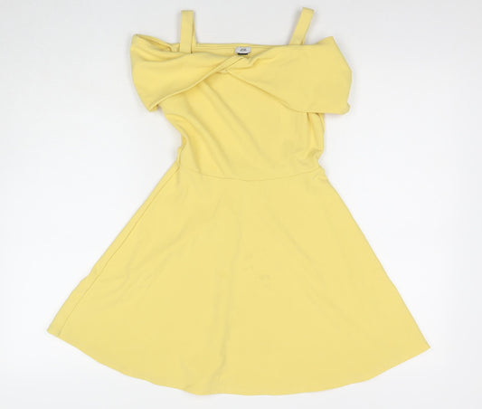 River Island Girls Yellow Polyester Fit & Flare Size 9-10 Years Off the Shoulder Pullover - Cold Shoulder