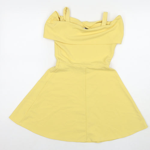 River Island Girls Yellow Polyester Fit & Flare Size 9-10 Years Off the Shoulder Pullover - Cold Shoulder