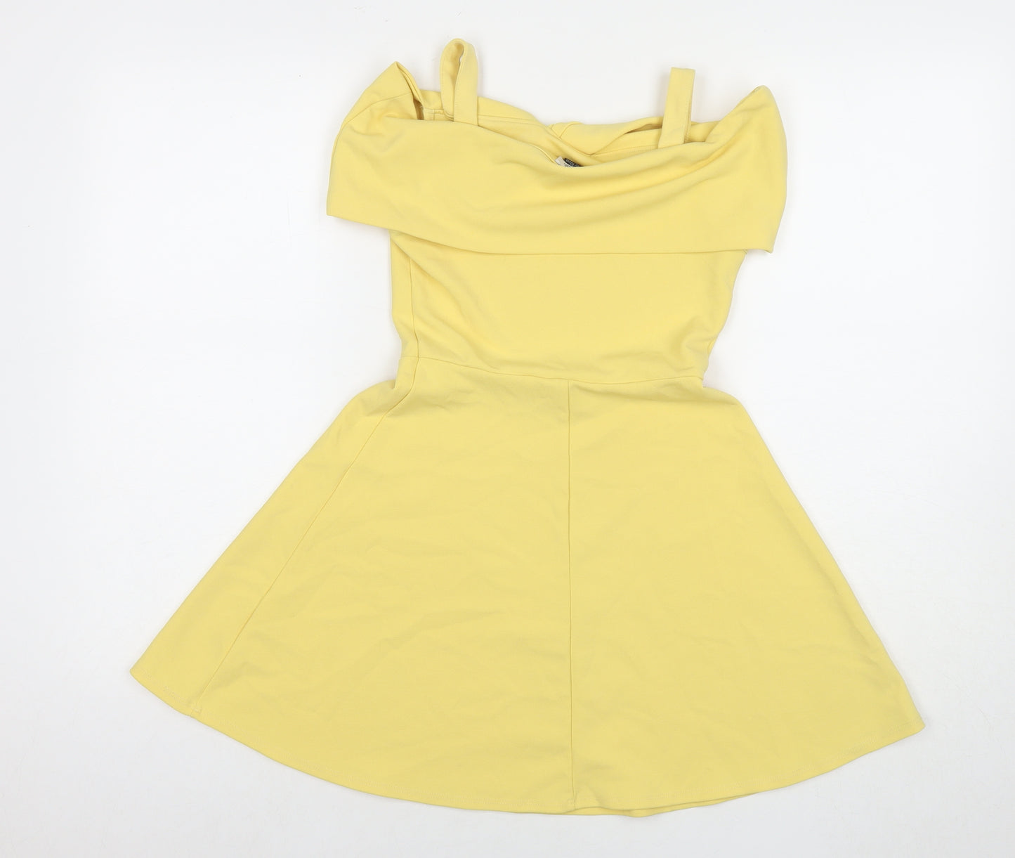 River Island Girls Yellow Polyester Fit & Flare Size 9-10 Years Off the Shoulder Pullover - Cold Shoulder