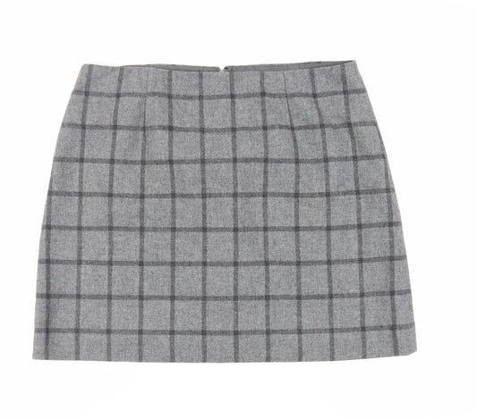 Hobbs Womens Grey Plaid Wool Mini Skirt Size 16 Zip