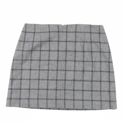 Hobbs Womens Grey Plaid Wool Mini Skirt Size 16 Zip