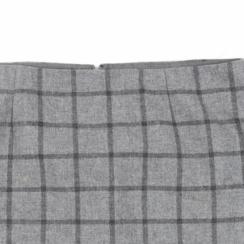 Hobbs Womens Grey Plaid Wool Mini Skirt Size 16 Zip