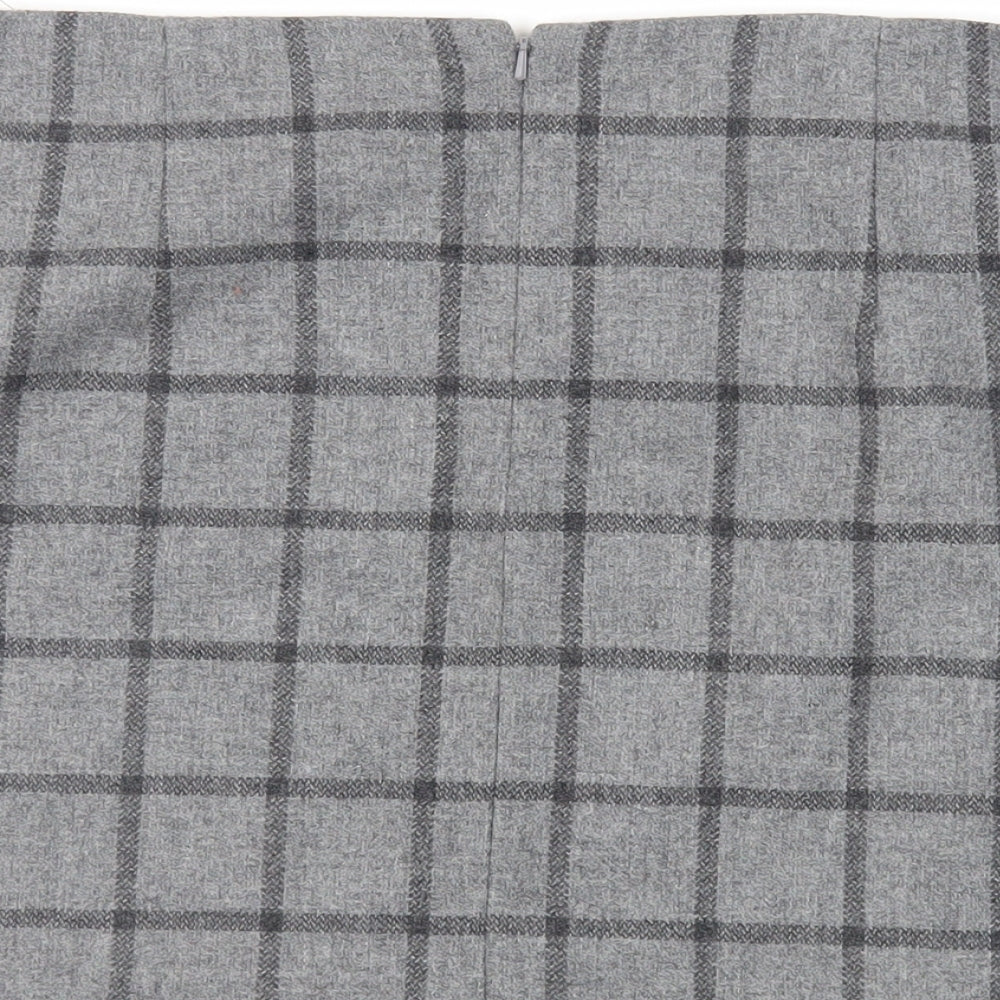 Hobbs Womens Grey Plaid Wool Mini Skirt Size 16 Zip