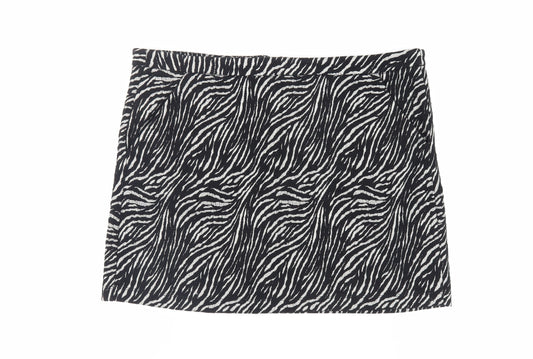 NEXT Womens Black Animal Print Cotton Mini Skirt Size 16 Zip