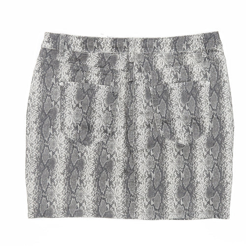 NEXT Womens Grey Animal Print Cotton Mini Skirt Size 14 Button - Snakeskin Print